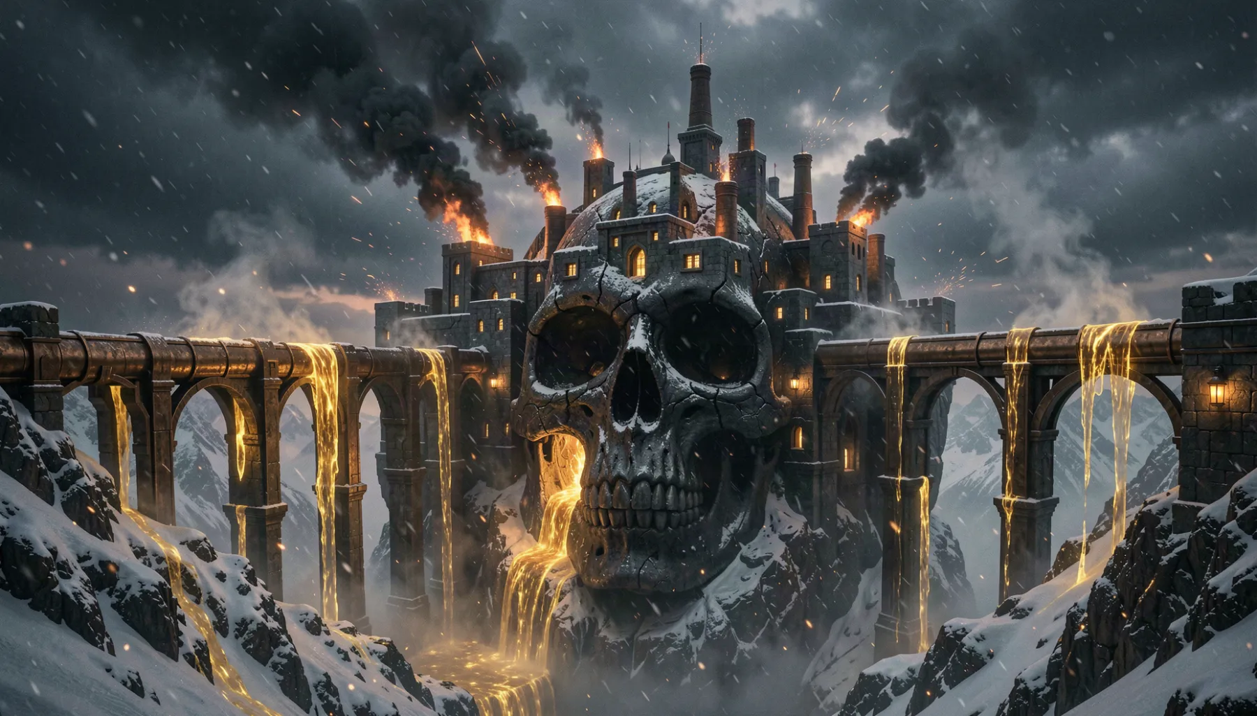 The skull citadel of Solvrak, ichor pouring from its aqueducts